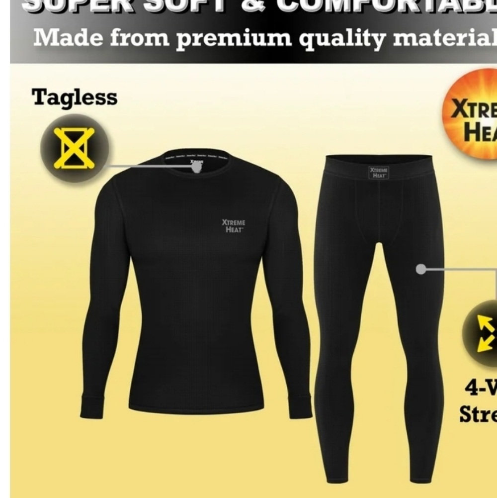 Xtreme Heat Mens Thermal Set 2-Piece Black Waffle Baselayer Size L